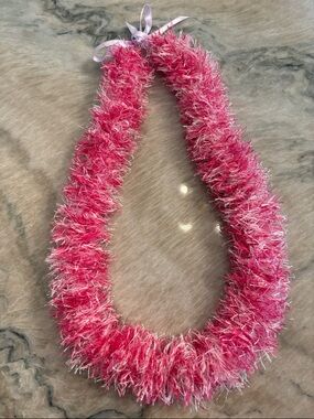 Hawaiian Lei  pink tone Eyelash Yarn Ribbon tie handmade graduation luau wedding
